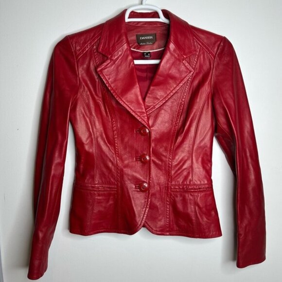 Danier Women's Red Leather Jacket - Picture 1 of 12